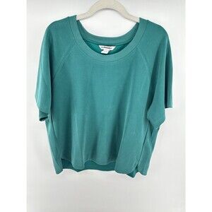 ATHLETA Women's Sz L Classic Crop T-shirt Top Boxy Green Pocket